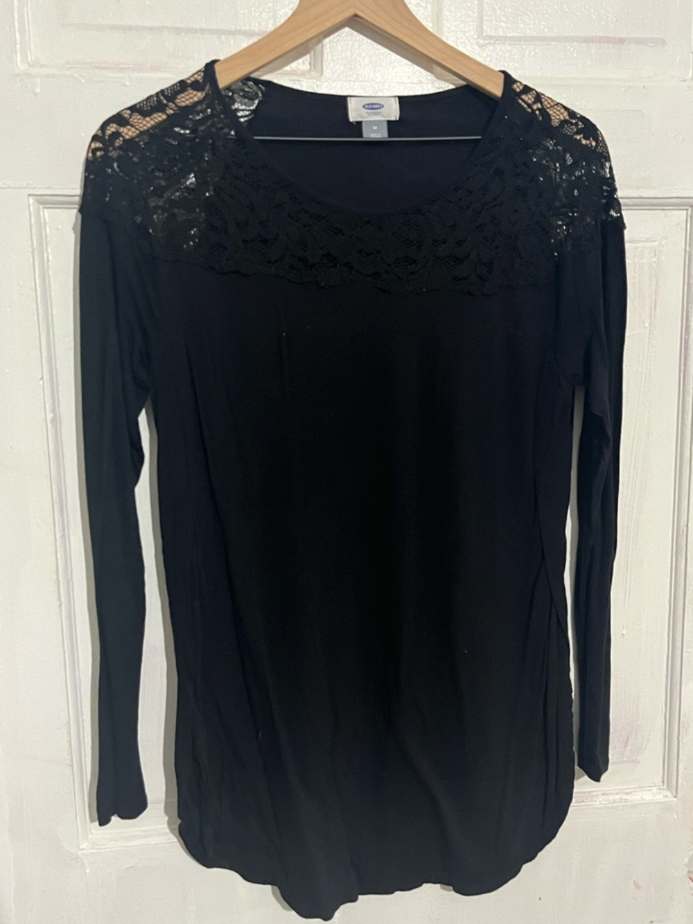 Old Navy Black Lace Trim Long Sleeve Top